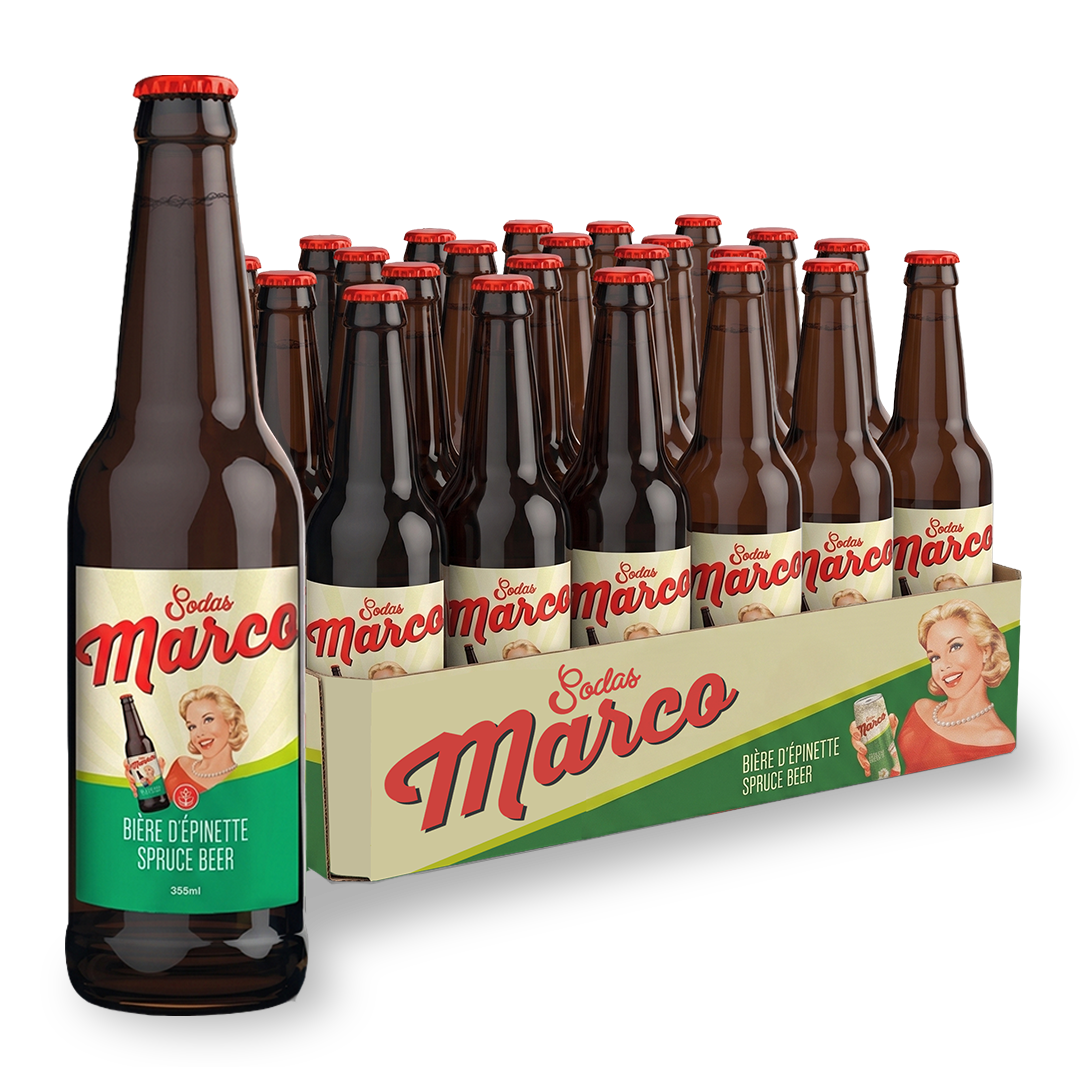 Caisse de 12 canettes de bière d'épinette Sodas Marco