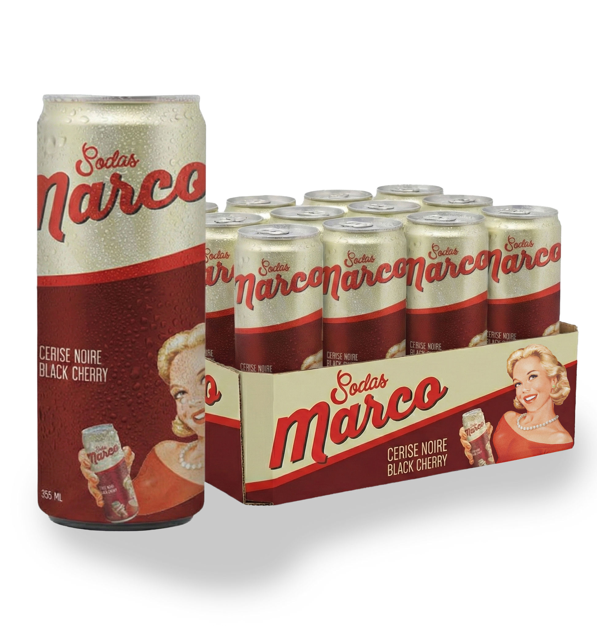 Caisse de 12 canettes de soda cerise noire Sodas Marco